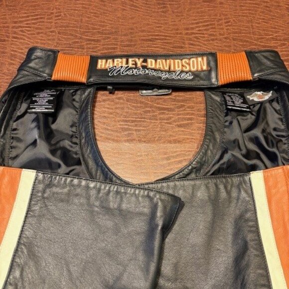Woman's Harley Davidson Leather Chaps - Black and Orange - Size M - Picture 9 of 10